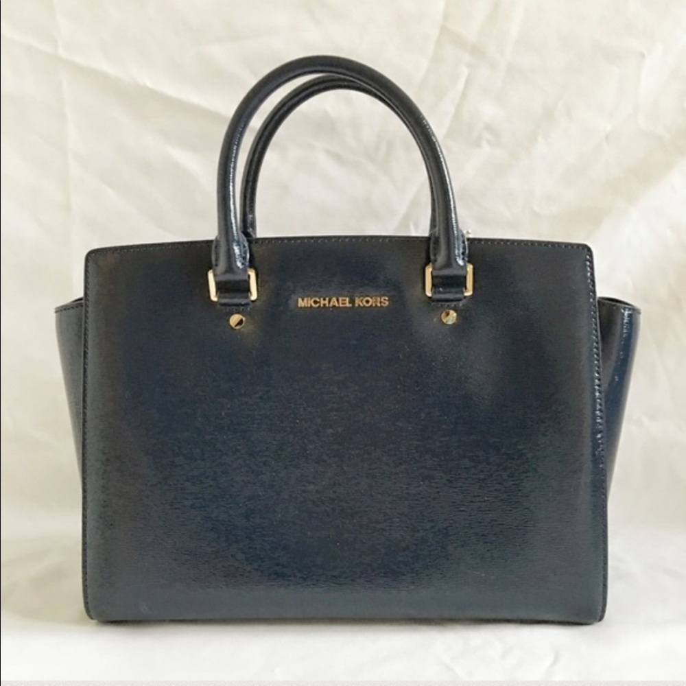 Michael Kors Large Selma Satchel in Patent Blue